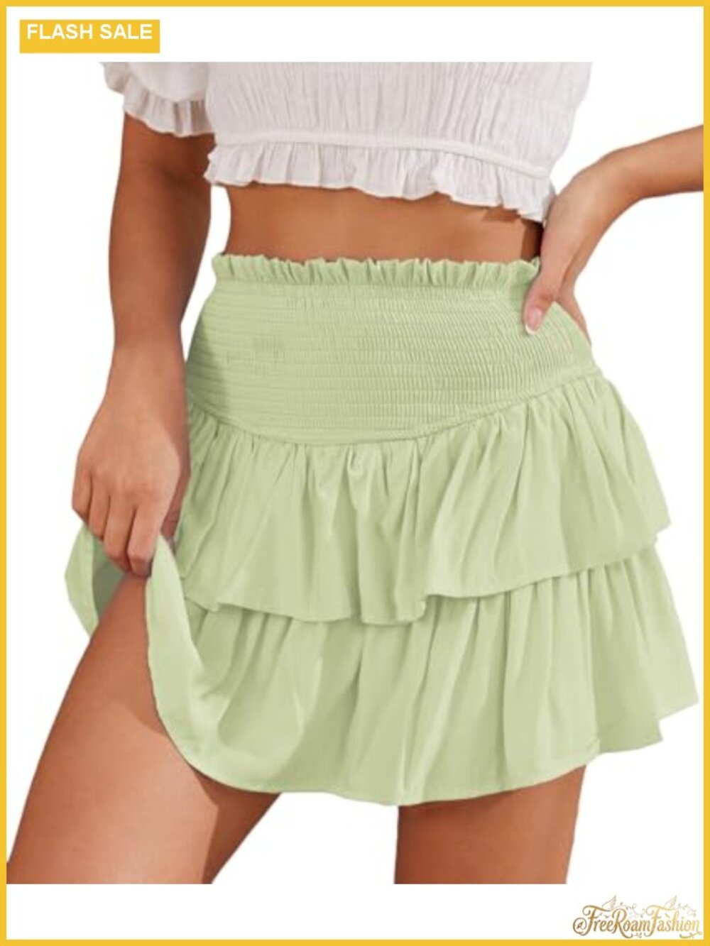 Women's Mini Layered Ruffle Skirt High Elastic Waist with Shorts